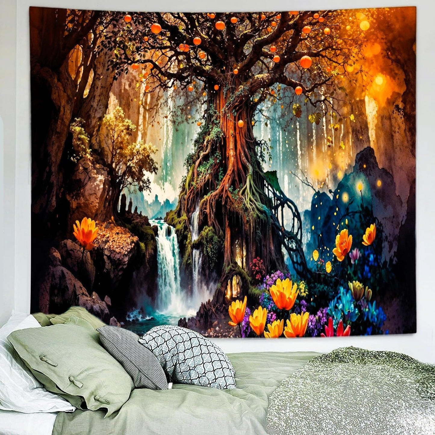 Delur Magical Forest Tapestry Fantasy Tree of Life Fairy Tale Enchanted Mystical Forest Tapestry Psychedelic Nature Landscape Wall Hanging Headboard for Bedroom Living Room Home Decor (59.1" x 78.7")