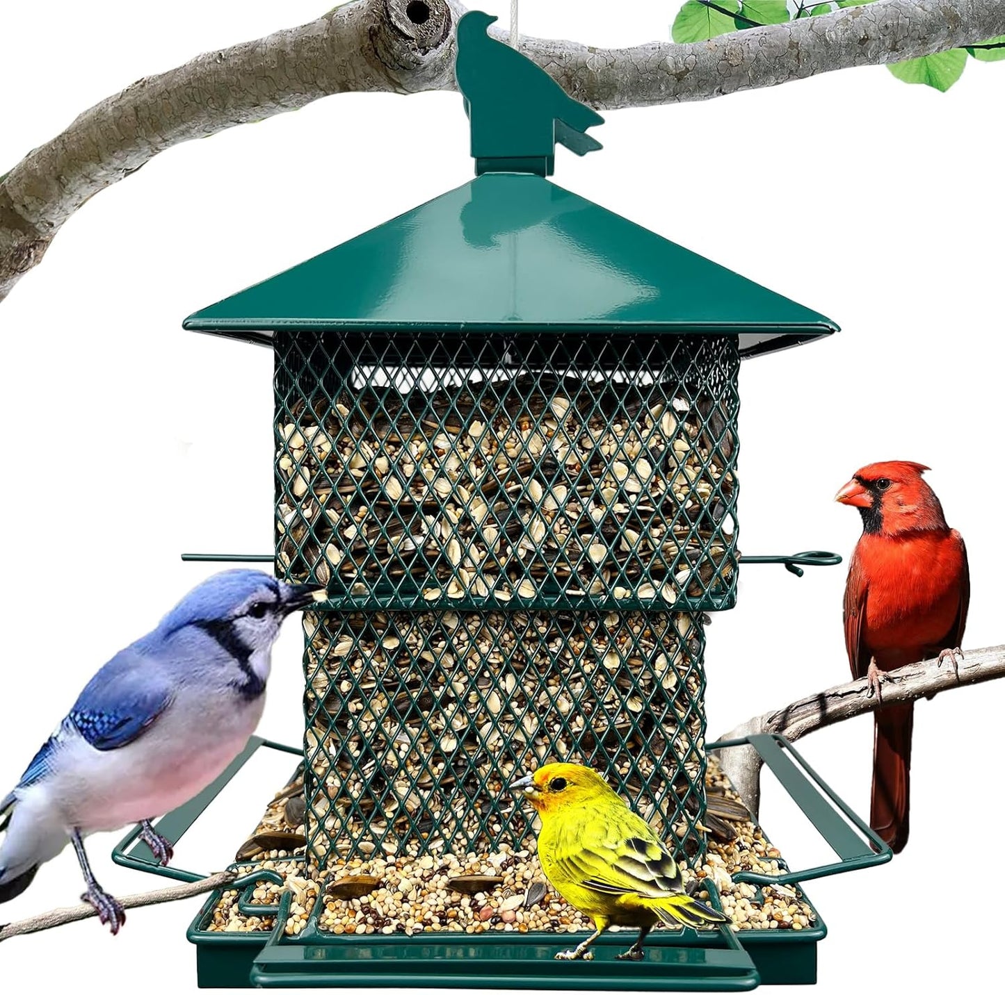 Bird Feeders for Outdoors, 6.5lb Large Capacity, Heavy Duty Metal Bird Feeder, Supports Cardinal, Finch, Blue Jay and Wild Birds(Green)