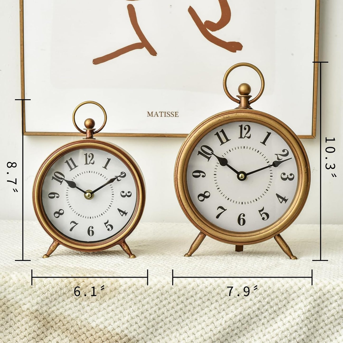 Vintage Table Clock on Stand, Decorative Desk and Shelf Clock Rustic Mantel Clock Non-Ticking, Metal Frame with Antique Gold Finish