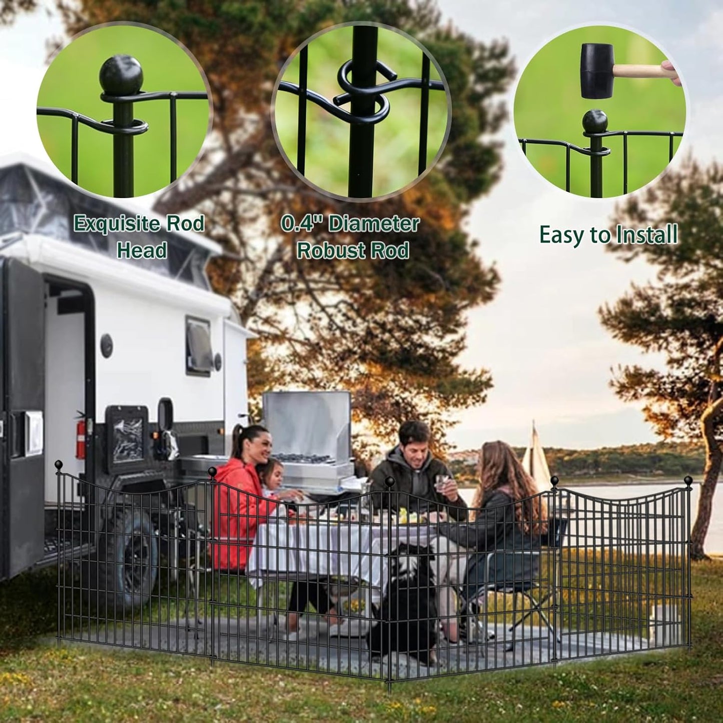 20 Panels Decorative Garden Fence with Gate, 40 in(H) X 47.2 ft(L) No Dig Dog Fence Animal Barrier Outdoor for Yard, Rustproof Metal Garden Edging and Borders, Temporary Fencing Stakes