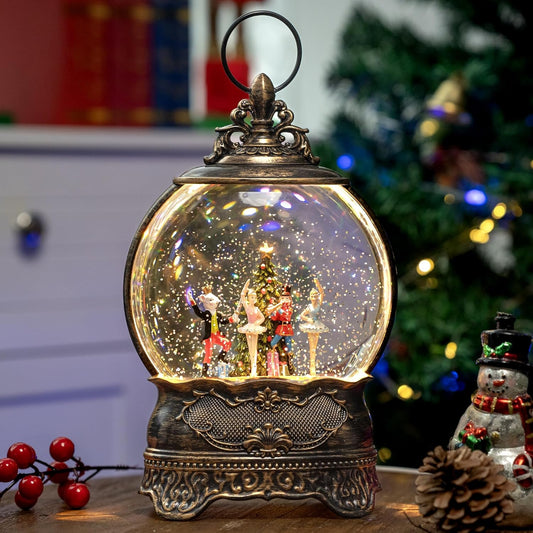 Nutcracker Christmas Snow Globe Lantern Indoor Decor Walnut Soldier with Music,6H Timer,USB Lined/Battery Operated Lighted Lantern for Christmas Festival Decoration Giftsts