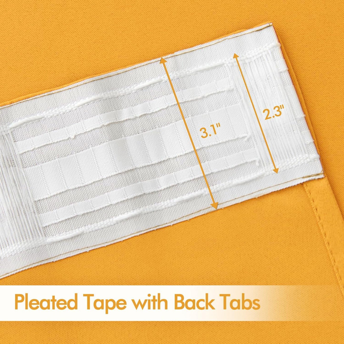 MIULEE Yellow Back Tab Blackout Curtain 96 Inch Long 2 Panels Set for Bedroom, Rod Pocket/Pinch Pleat Thermal Insulated Living Room Darkening Pleated Light Blocking Floor to Ceiling Drape