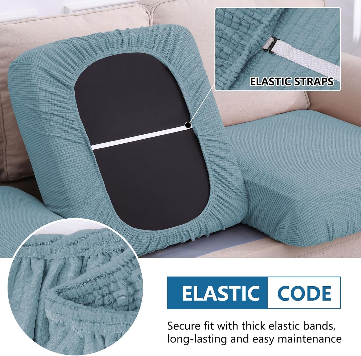 hyha Waterproof Sectional Couch Covers, Non Slip Sofa Couch Cushion Covers L Shape, Thick Stretch Jacquard Fabric, Washable Sofa Slipcovers with Elastic Bottom (1 Piece for Chaise XL, Lake Blue)