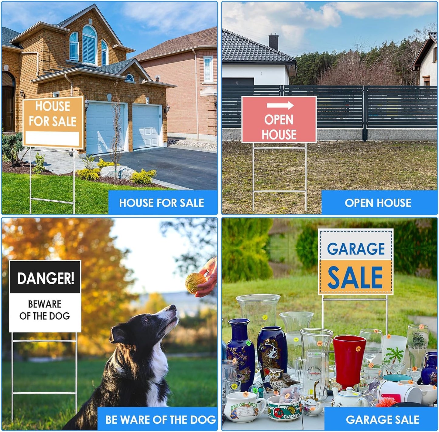 60 Pcs H Stakes for Yard Signs 24'' x 10'' Metal Heavy Duty H Frame Lawn Wire Stakes Weatherproof Metal Sign Holder Bulk for 4mm 5mm Corrugated Signs Board Guidepost Yard House Garden Decor