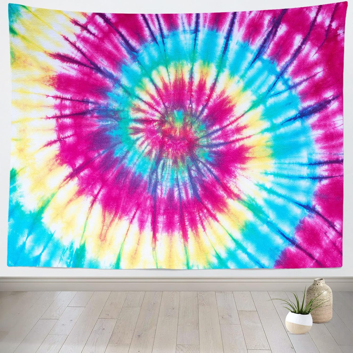 BELECO Tie Dye Tapestry Wall Hanging Fabric 70x47 Inch Colorful Spiral Tie Dye Tapestry Hippi 60s Themed Party Decorations Rainbow Tapestry Art Wall Decor for Bedroom Aesthetic Living Room Dorm