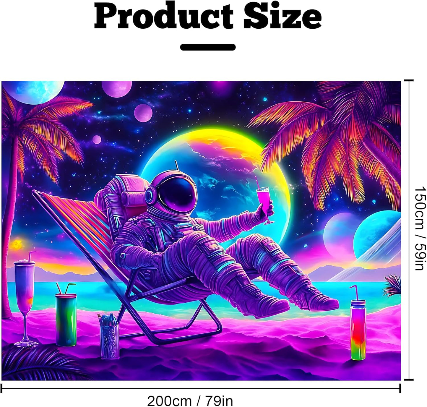 BVBOX Astronaut Space Blacklight Tapestry 79"x59", UV Reactive Astronaut Beach Lounge Chair Vacation Universe Planet Glow in Dark Tapestries, Black Light Neon Upright Poster Wall Hanging Backdrop Decor for Bedroom Living Room