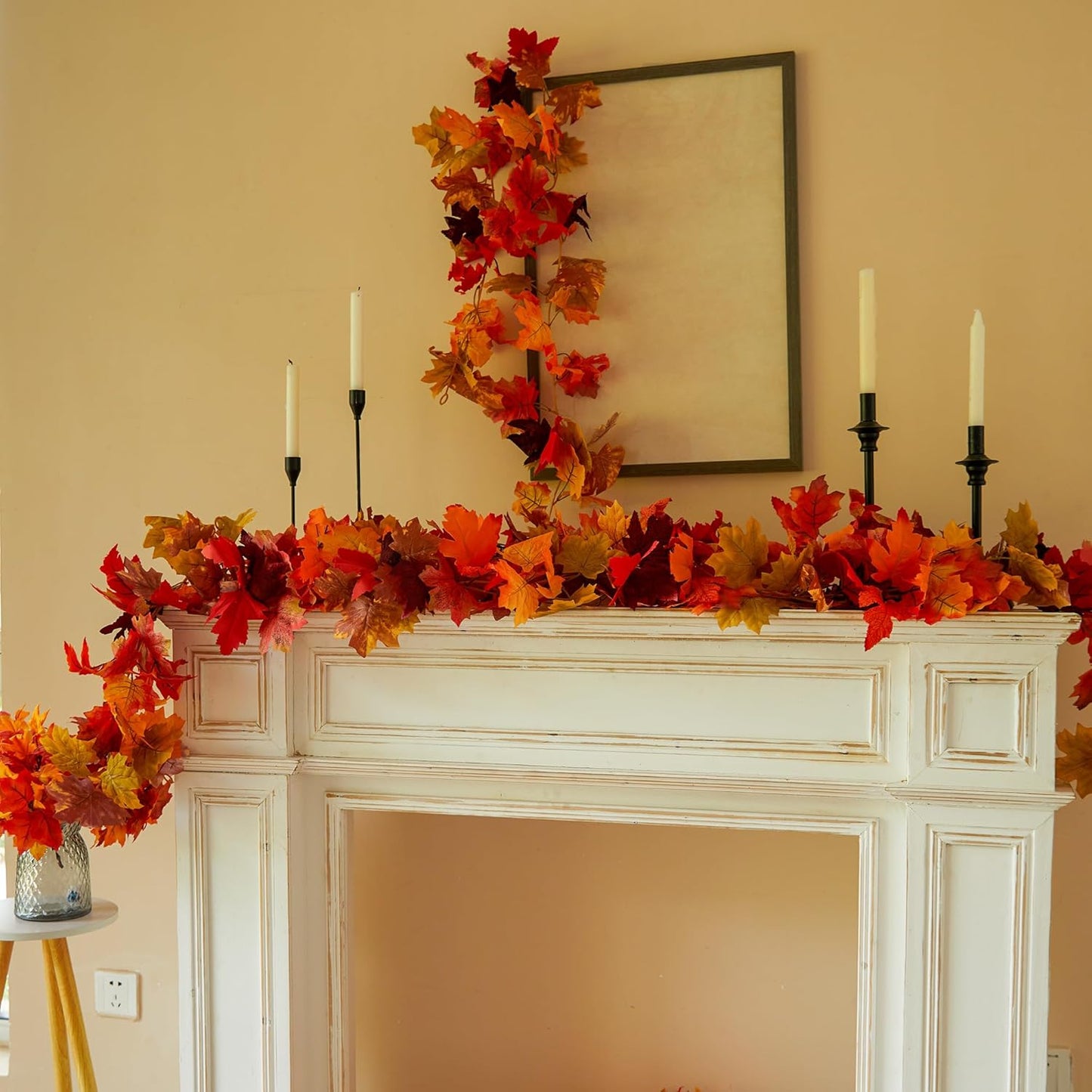 6PCS Fall Maple Leaves Garland, Party Joy 5.6Ft Artificial Maple Leaf Autumn Garland Hanging Fall Vines Table Decorations Front Door Fall Decor Thanksgiving Decorations Decor Outside Indoor Decor