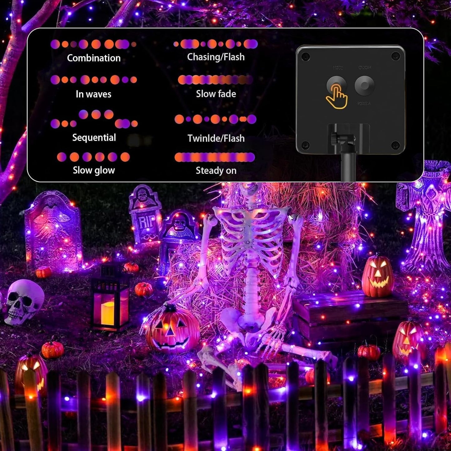 4-Pack Solar String Lights,156Ft Extra-Long 400 LED Waterproof Solar Halloween Lights, 8 Modes for Garden, Patio, Wedding (Purple & Orange)