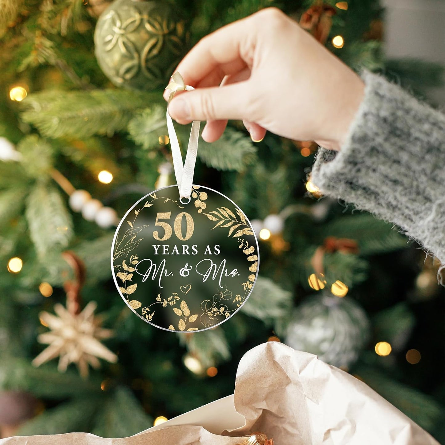 50th Anniversary Wedding Gifts - Mr and Mrs Gifts - 50th Wedding Anniversary Ornament for Couple, Her, Him, Wife, Husband, Parent - Acrylic Ornament