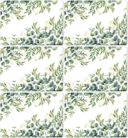 Eucalyptus Leaves Placemat Set of 6 Seasonal Summer Plastic Table Mats Spring Green Leaves Themed Place Mats Rustic Vintage Table Decoration for Indoor Outdoor Party Kitchen Dining
