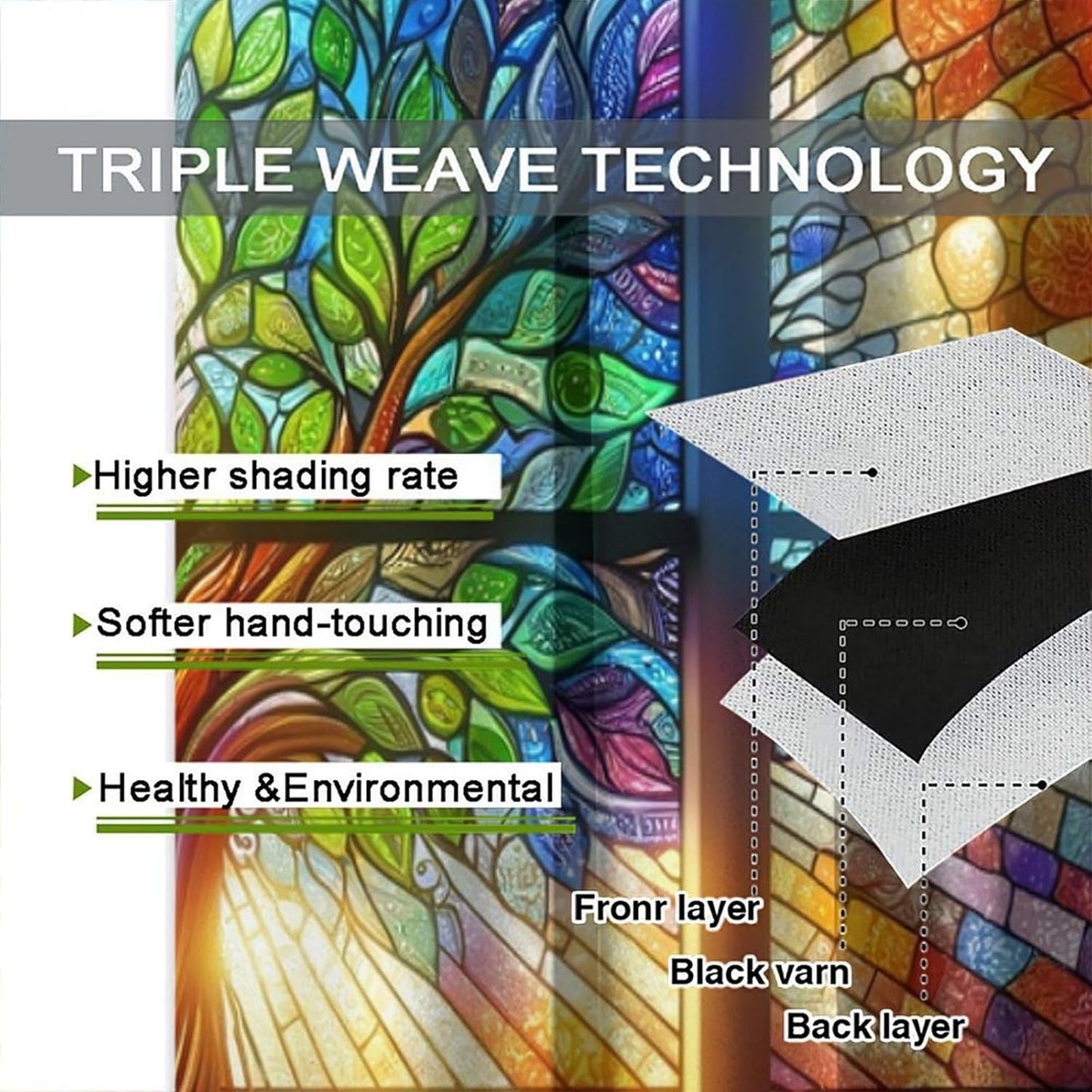 Stained Glass Curtains,Tree of Life Colorful Abstract Art Home Decor Drapes for Bedroom Living Room Kitchen Window Treatment 2 Panels Set Total Size 42" W X 54" L Inch