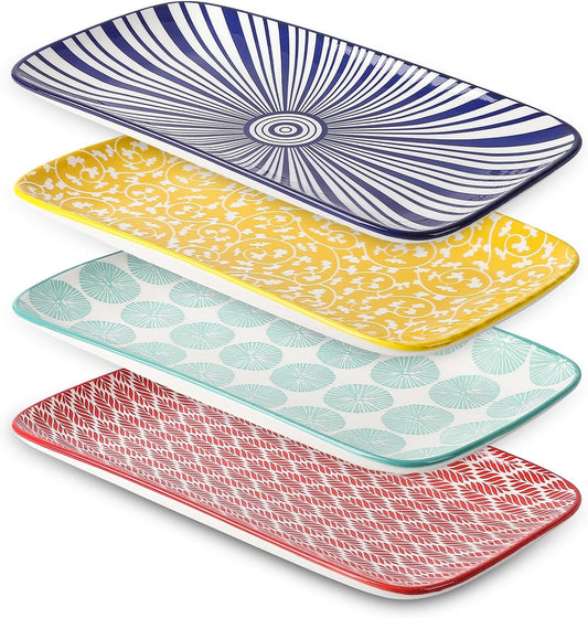 Selamica Ceramic Serving Platters, 14 Inch Serving Trays for Party Entertaining, Large Rectangular Serving Plates for Appetizer, Charcuterie, Dessert, Fruit, Set of 4, Assorted Colors