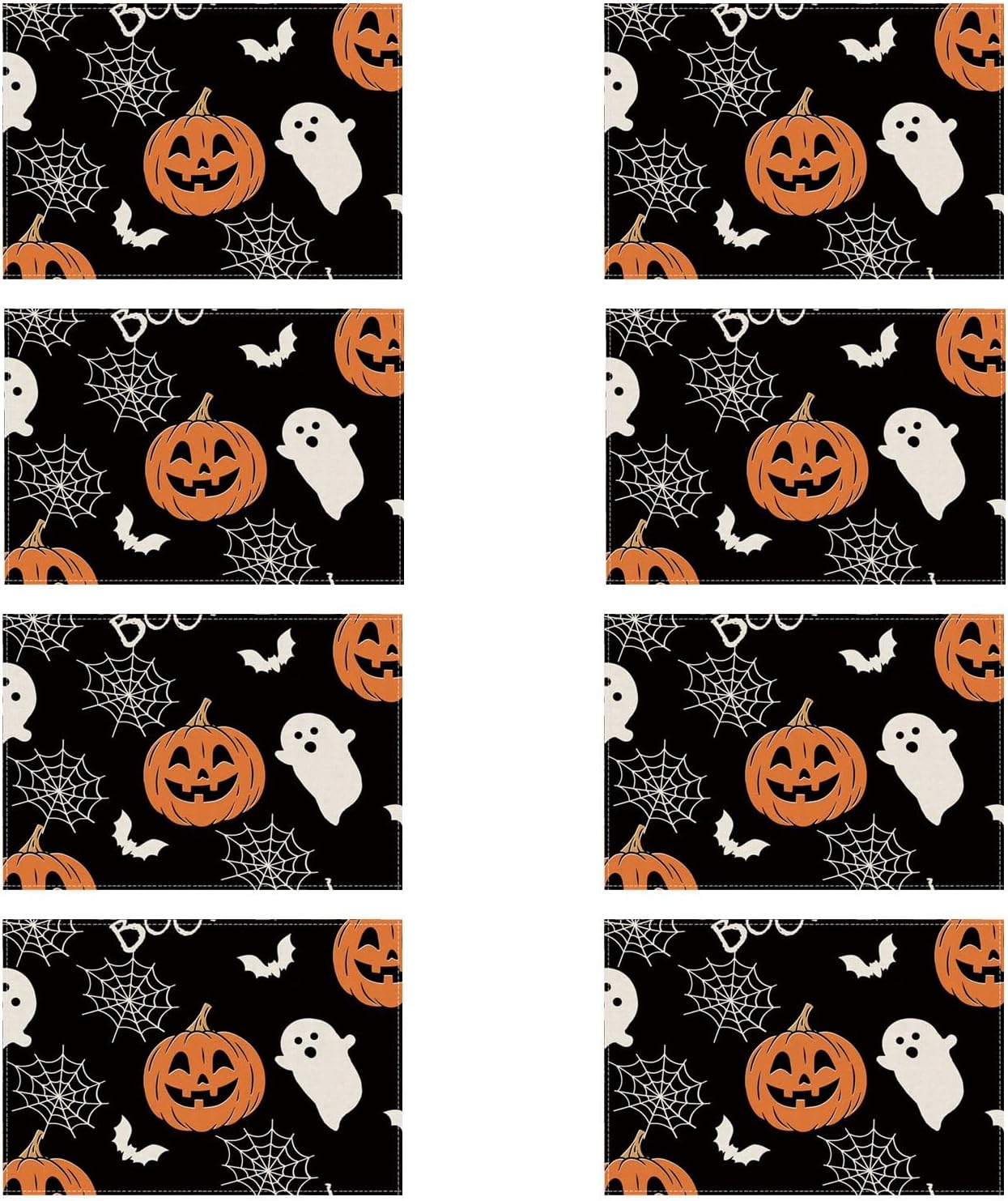 XCHI BOO Spooky Ghost Pumpkin Halloween Cloth Placemats Set of 8 Table Mats Table Decorations 12x18 Inch