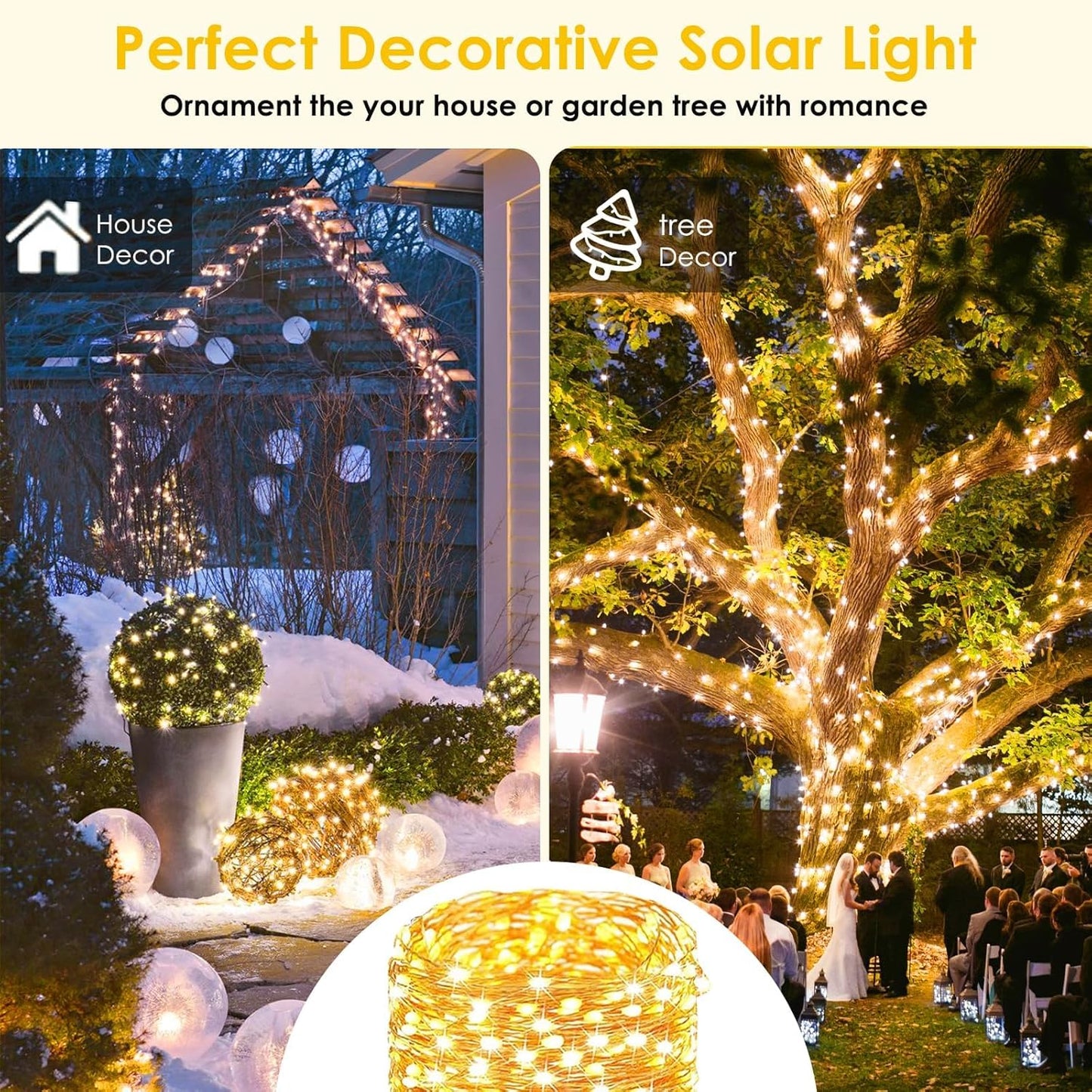 6-Pack Solar String Lights Outdoor, Extra-Long 600LED Fairy Lights Waterproof, Solar Twinkle Lights Copper Wire 8 Modes Fairy Twinkle Light for Xmas Tree Garden Party Wedding (Warm White)