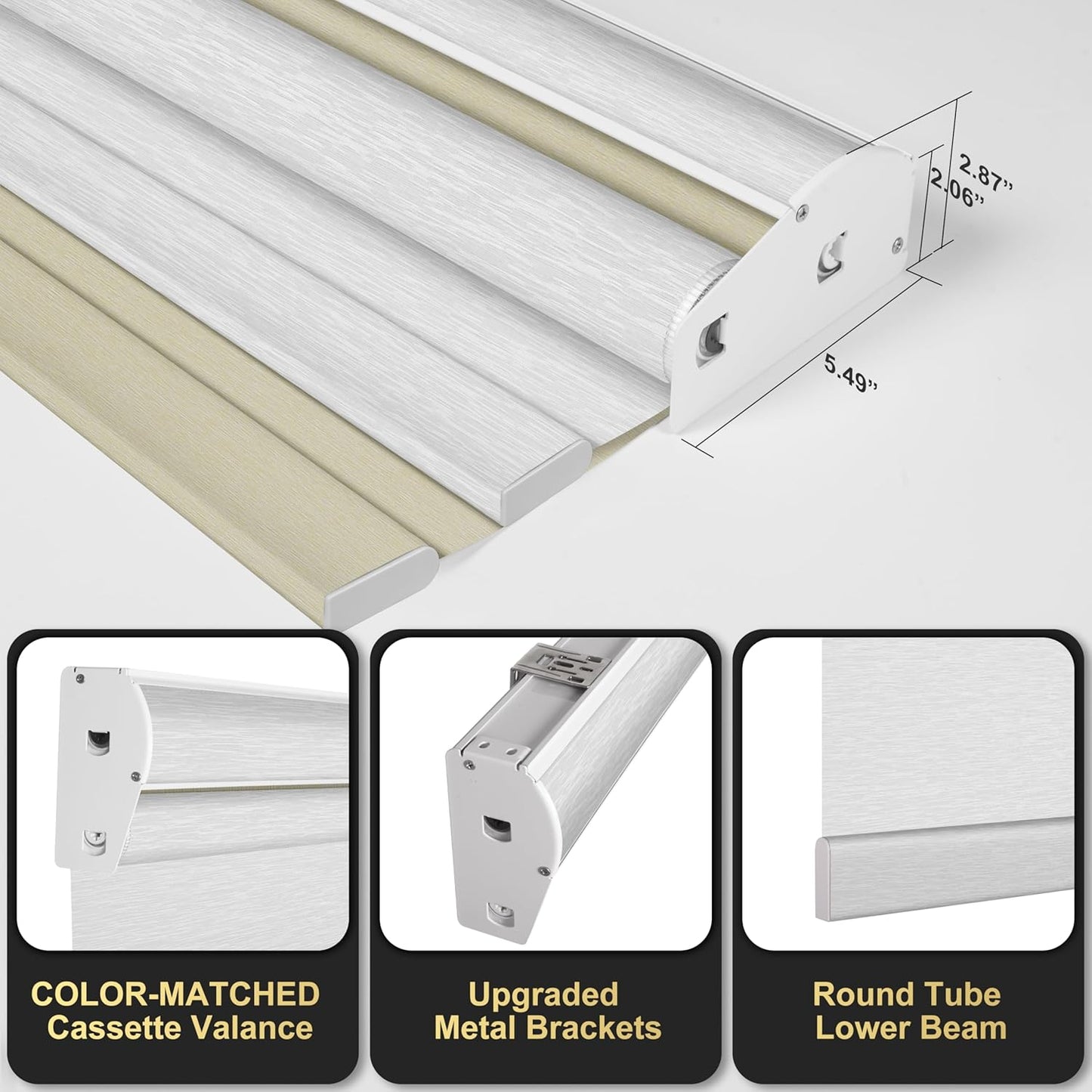 BERISSA Cordless Dual Roller Shades with Cassette Valance - Blackout & Light Filtering, Day & Night Shades for Home Office Door. Beige & White. 63 W x 56" H