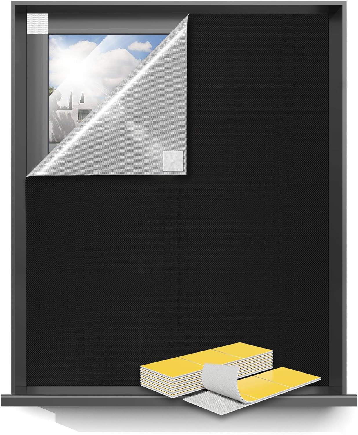 Sumobaby Blackout Curtains for Bedroom 54"x70"Portable Black Out Window Cover with Heat-Resistant Hook&Loop Tape,100% Blackout Shades No Drill Blinds for Windows DIY Cut Fit for Nursery,TV Room(Black)