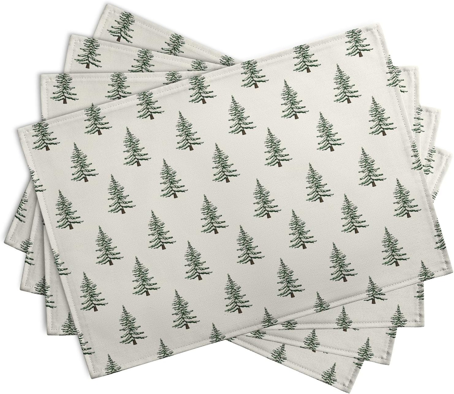 Pine Trees Christmas Placemats Set of 4 Xmas Tree Vintage Rustic Print Place Mats Winter Holiday Green White Farmhouse Linen Table Mats for Indoor Outdoor Kitchen Dining Party Decor