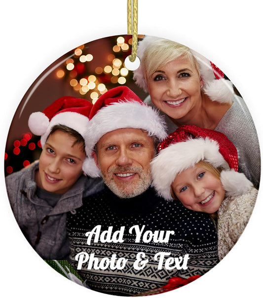 Custom Picture Christmas Ornaments Personalized Double-Sided Photo Ornament 2025 Home Decor Christmas Tree Hanging Decoration Memorial Gifts for Couples Family (Round-Ceramic)