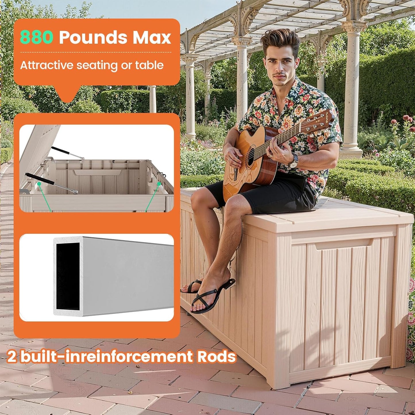 180 Gallon Outdoor Storage Box - Waterproof Resin Deck Box for Patio Cushions & Garden Tools - Lockable & Durable Outdoor Storage Bin - Stylish Grey Design