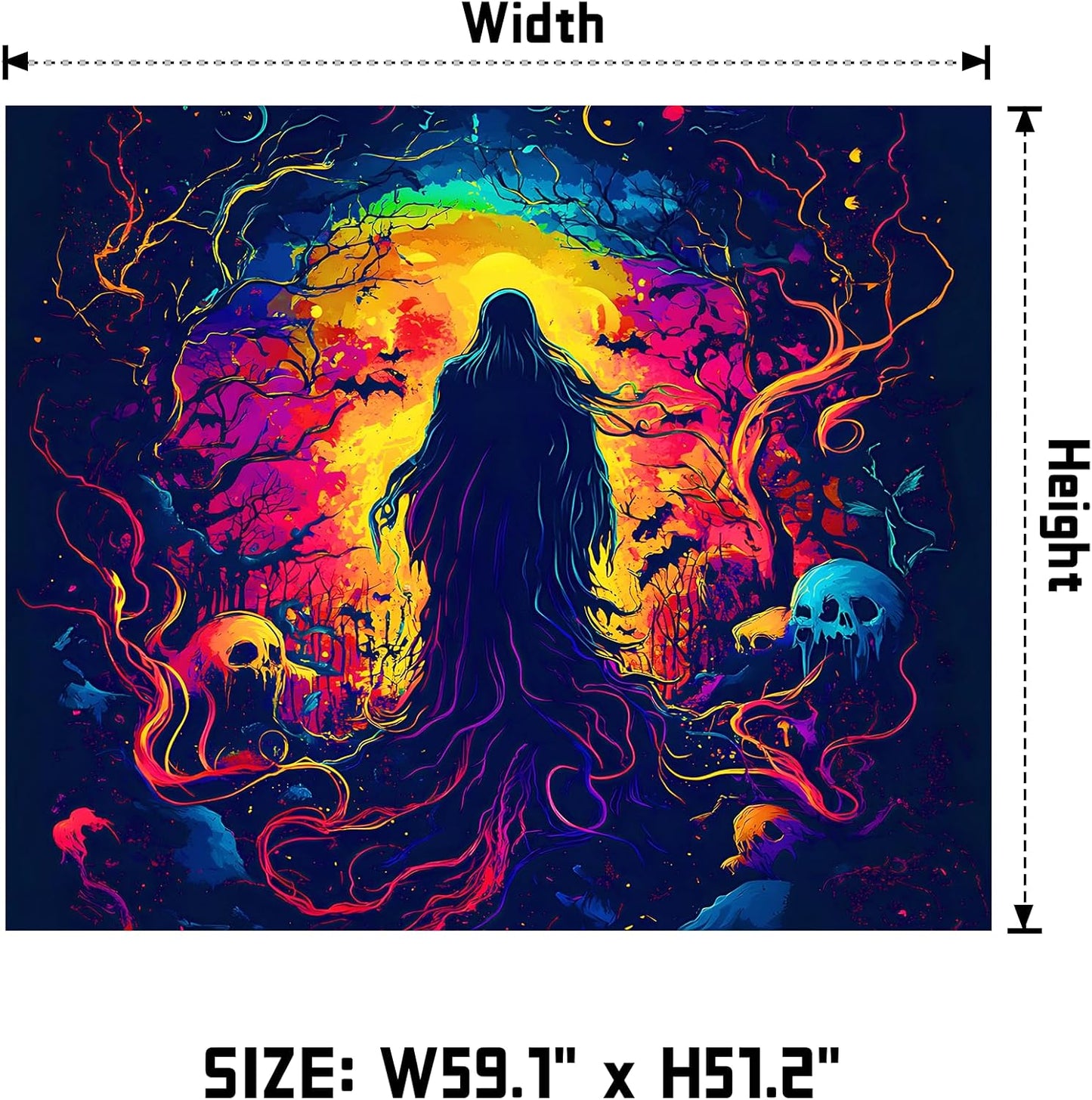 AOHMPT Glow-in-the-Dark Halloween Tapestry - UV Reactive Black Light Wall Hanging Decor for Spooky Parties, Bedroom, Living Room (Shaman, 59" L x 51" W, Unframed)