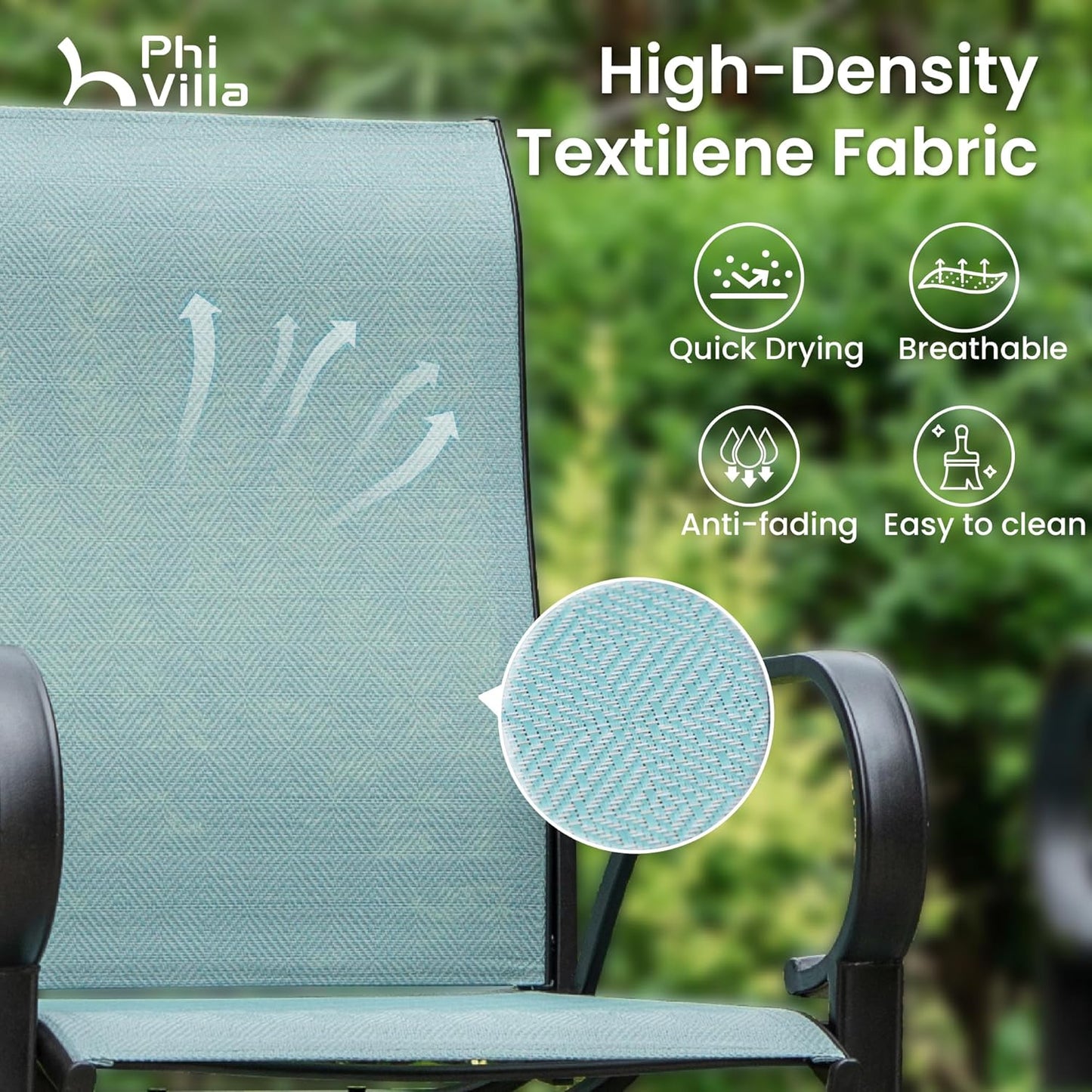 PHI VILLA 7 Piece Outdoor Bar Dining Set, High Top Patio Table and Chairs with 6 Swivel Teal Bar Stools & 40" Rectangle Metal Bar Table for Garden, Yard and Deck