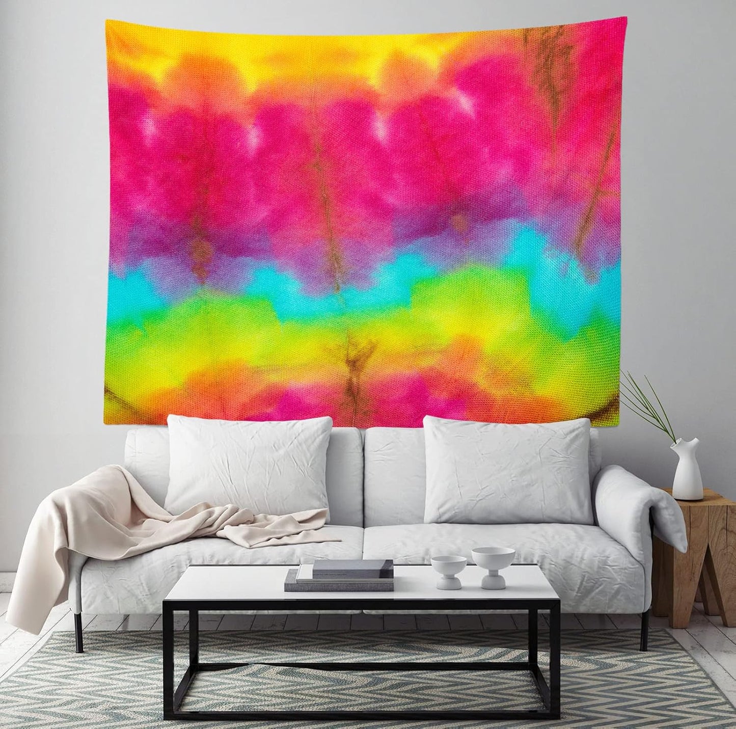 BELECO Tie Dye Tapestry Wall Hanging 80x60 Inch Fabric Tie Dye Color Texture Background Tapestry Groovy Sign Rainbow Tapestry Hippie Tie Dye Tapestries for Bedroom Living Room Dorm Decor