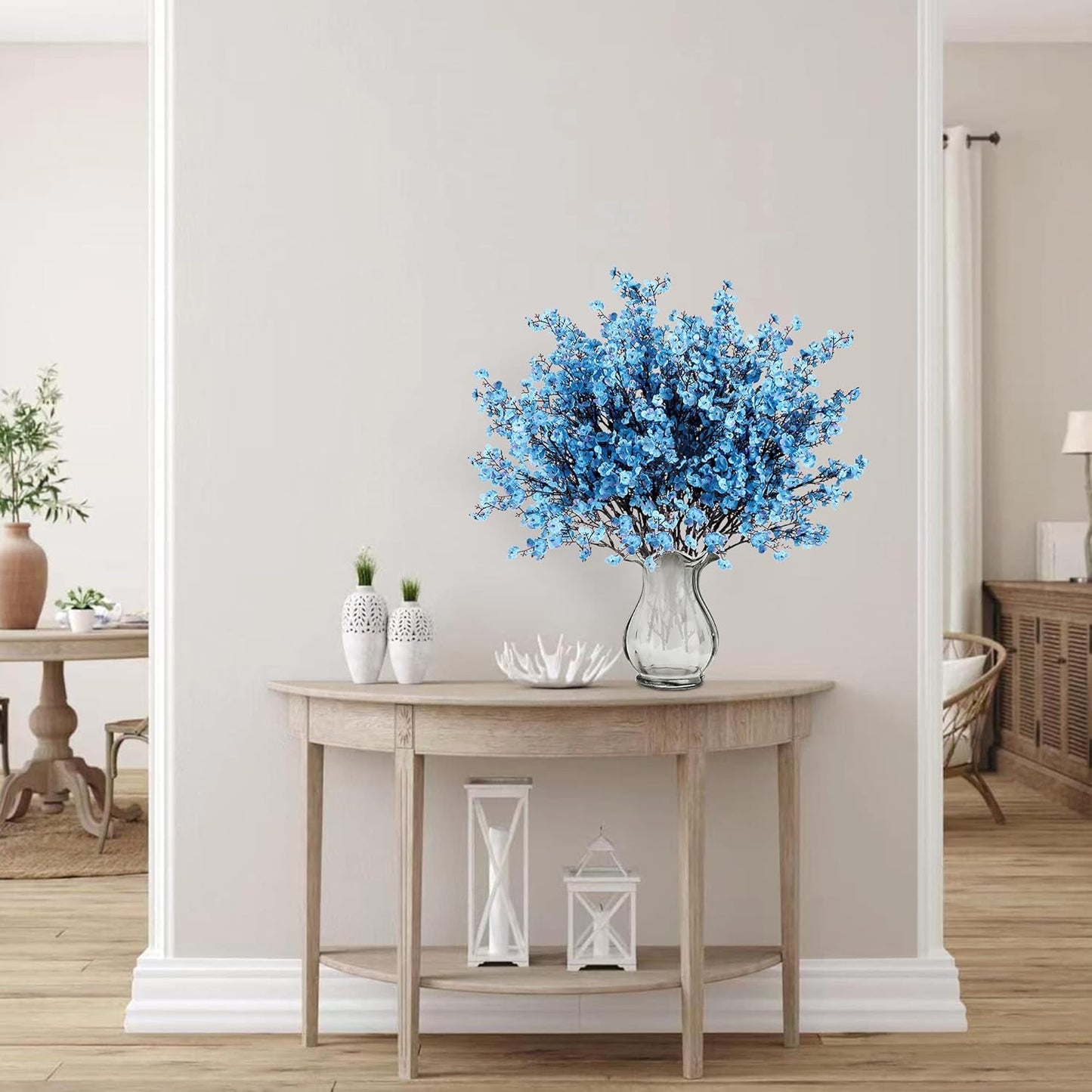 Sggvecsy 6 Pcs Babys Breath Artificial Flowers Gypsophila Bouquets Bulk Real Touch Fake Silk Flowers for Home Wedding DIY Floral Arrangement Kitchen Table Centerpiece Festival Decoration (Blue)