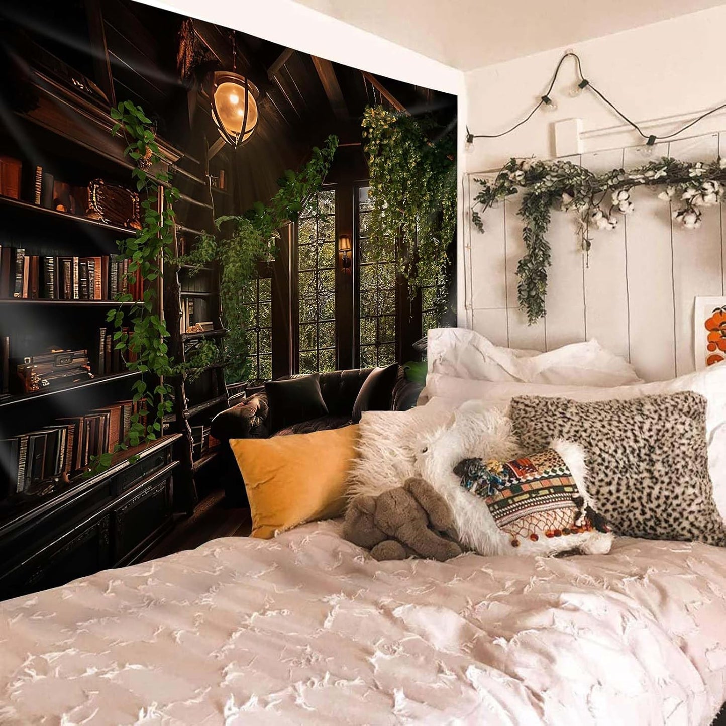 dueeia Medieval Bookshelf Tapestry Wall Hanging Book Library Backdrop Bookcase Dark Academia Vintage Wall Decor for Bedroom Aesthetic Living Room Office (90.6"x70.9")