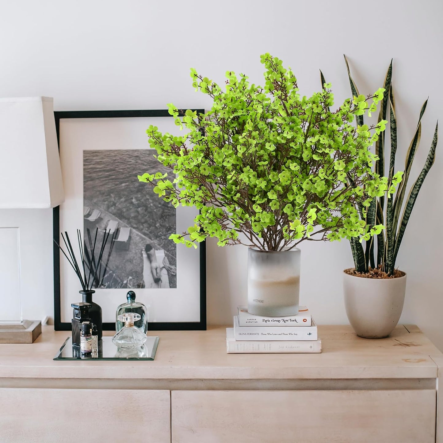 Sggvecsy 10 Pcs Babys Breath Artificial Flowers Gypsophila Bouquets Bulk Real Touch Fake Silk Flowers for Home Wedding DIY Floral Arrangement Kitchen Table Centerpiece Festival Decoration (Green)