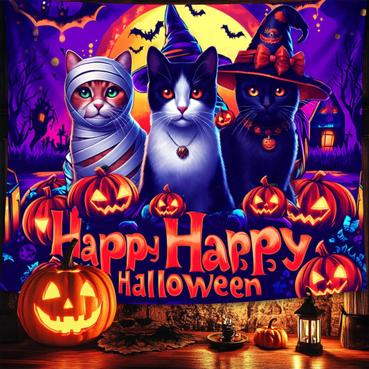 Halloween Tapestry, Blacklight Tapestry for Halloween Party Decor Hanging Tapestries Backdrop Wall Art Poster for Bedroom Dorm 90x70in