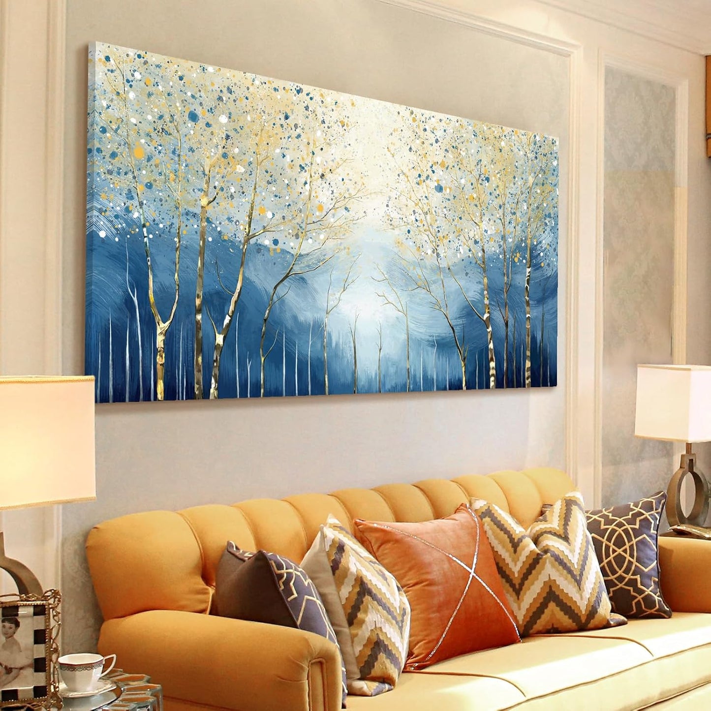 amatop Extra Large Wall Art for Living Room – Modern Forest Landscape Picture Abstract Nature Tree Scenery Canvas Art Prints Blue Wall Decor Oversized Horizontal Birch Artwork Bedroom Office 58x29 Inch