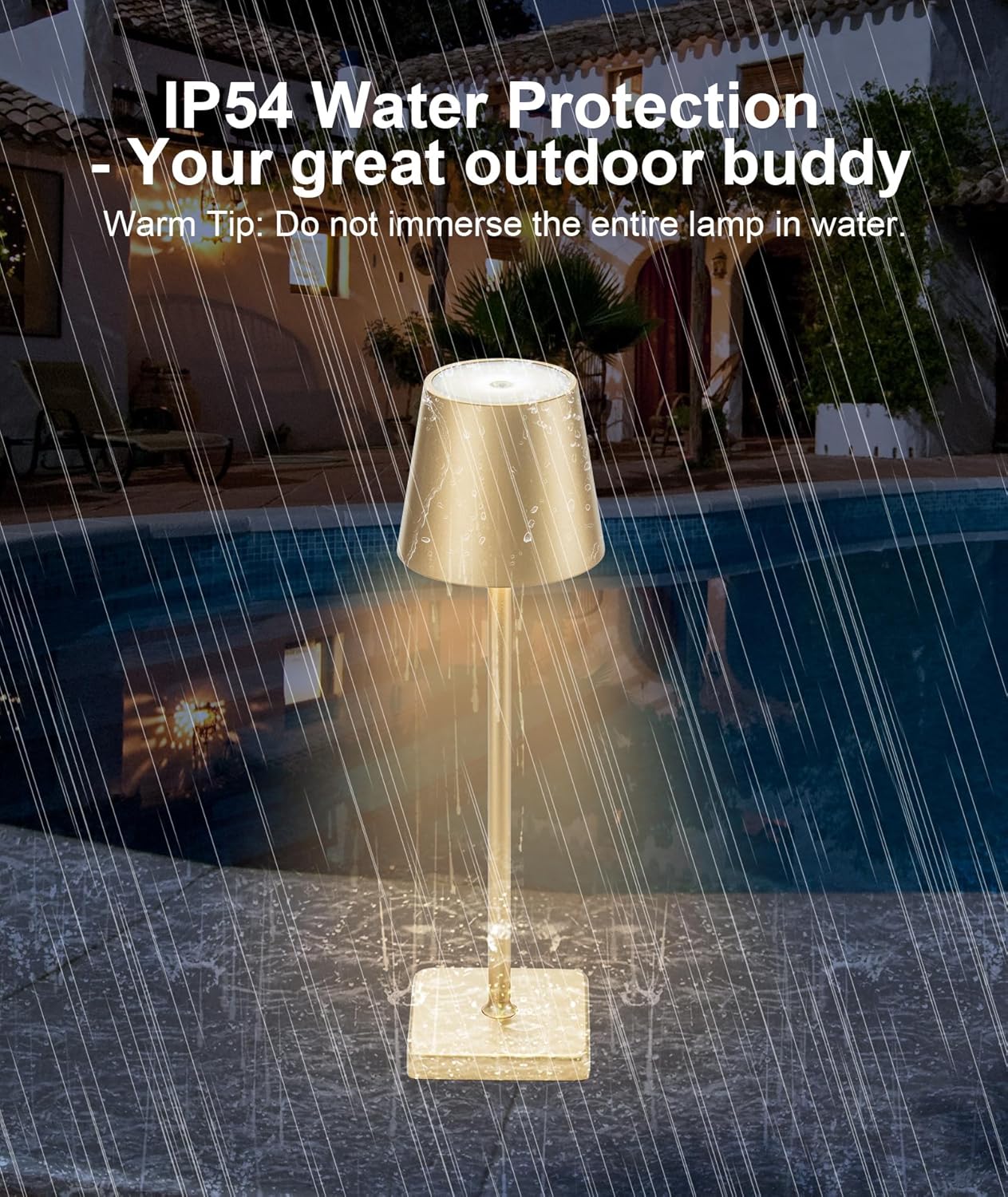 HASUN Gold Cordless Table Lamp, Aluminum Shell LED Rechargeable Desk Lamp, 3W 5200mAh Battery Operated Table Light, 3 Color Stepless Dimming Up Waterproof for Living Room/Indoor/Outdoor (Gold)