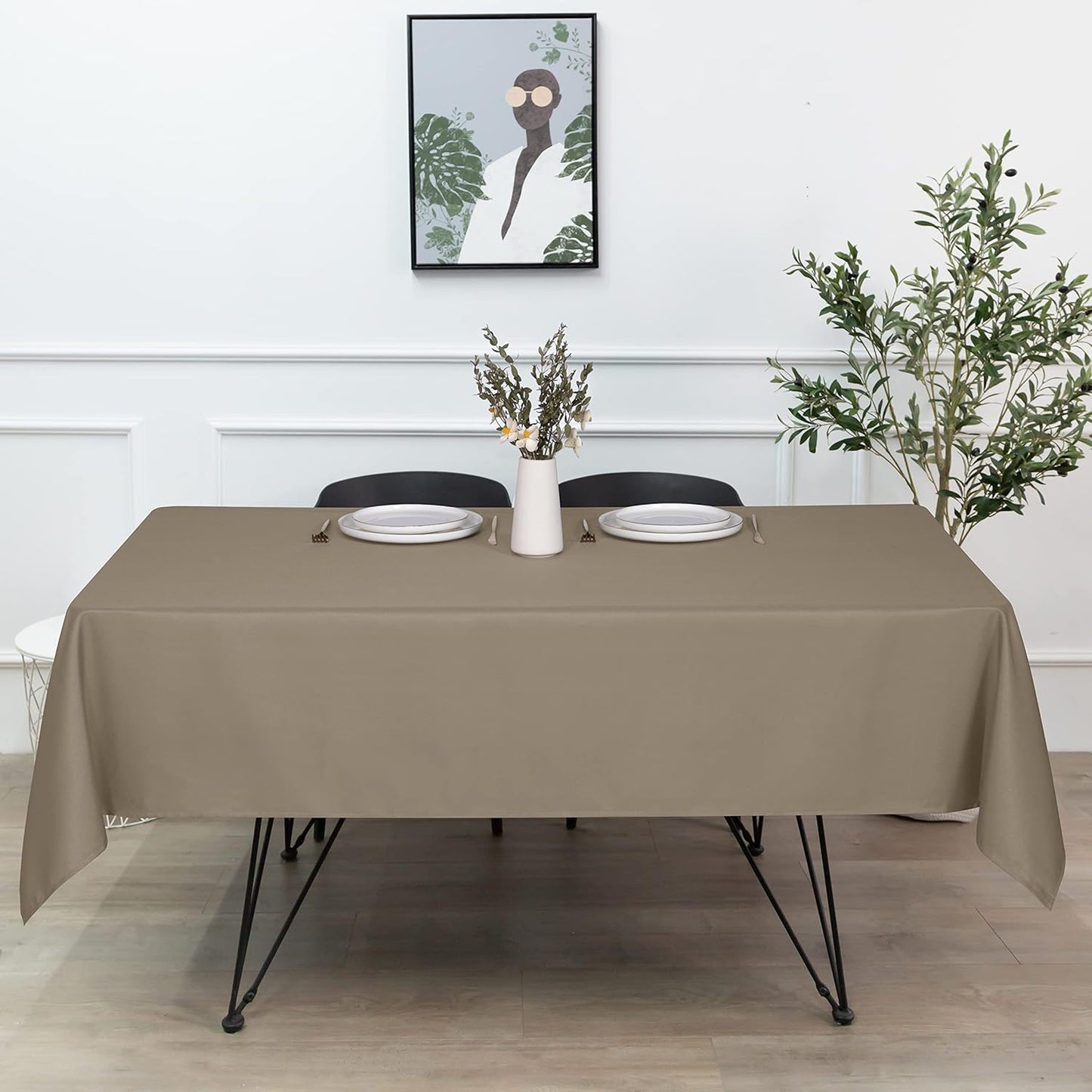 sancua Square Tablecloth - 54 x 54 Inch - Stain and Wrinkle Resistant Washable Polyester Table Cloth, Decorative Fabric Table Cover for Dining Tables, Buffet Parties and Camping, Taupe