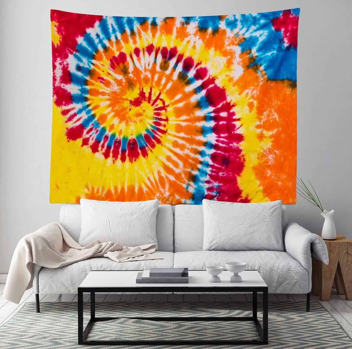 BELECO Tie Dye Tapestry Wall Hanging 92x70 Inch Colorful Spiral Tie Dye Party Decorations Watercolor Rainbow Tapestry 60s 70s Hippie Supplies Tie Dye Tapestries for Bedroom Living Room Dorm Decor