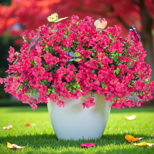 ‌20 Bundles Artificial Flowers for Outdoors‌ with 6 Faux Butterflies, UV Resistant ‌Fake Flowers‌ with Eucalyptus Leaves, ‌Artificial Plants Outdoor‌ for Patio Garden Porch Home Decor (Rose Red)