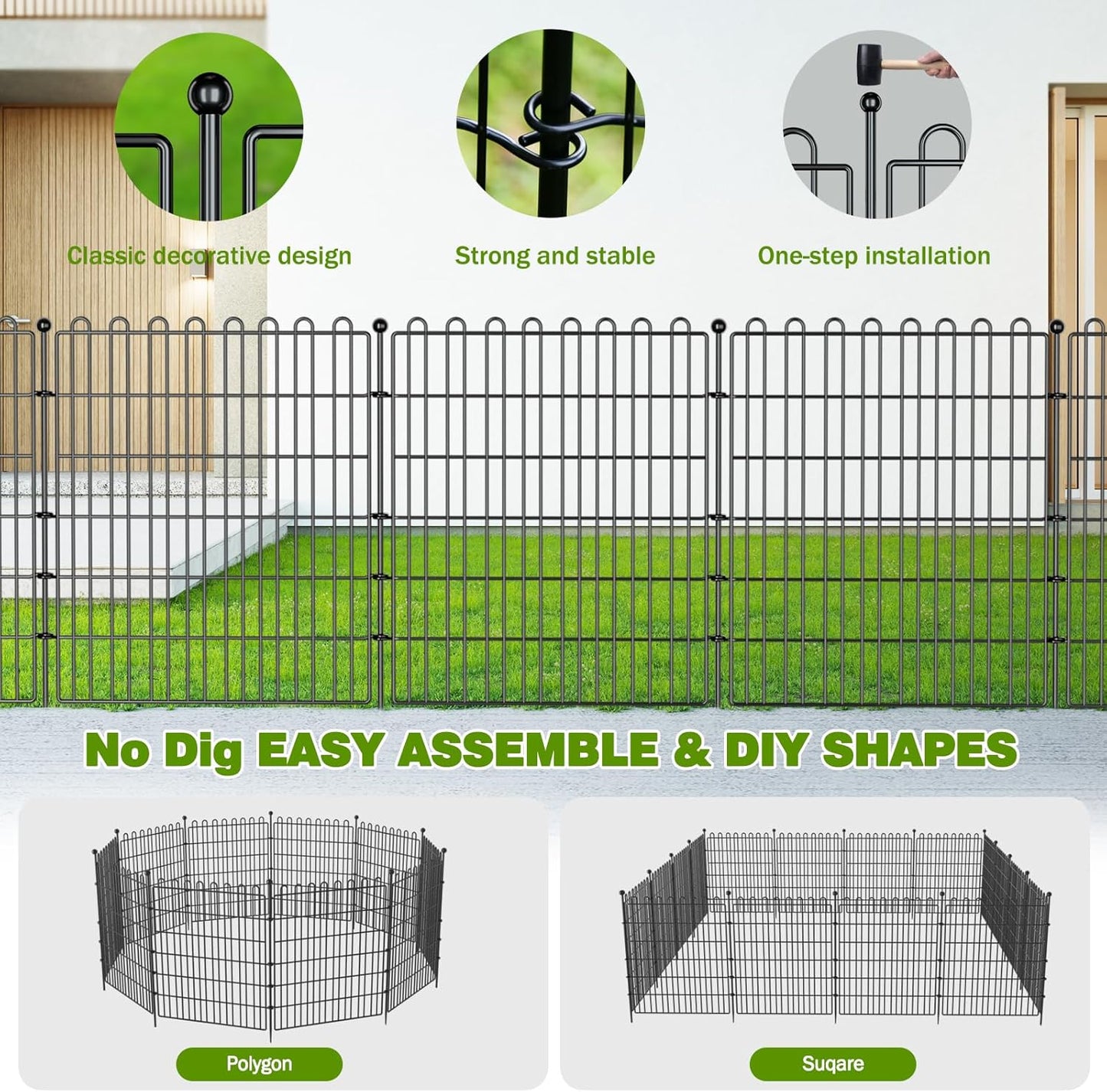 20 Panels No Dig Decorative Garden Fence with Gate for Yard, 40 in(H) X 47.2 ft(L) Animal Barrier Fencing for Outdoor Dog, Metal Portable Garden Fences for Borders, Pets, Landscape, Temporary Fence