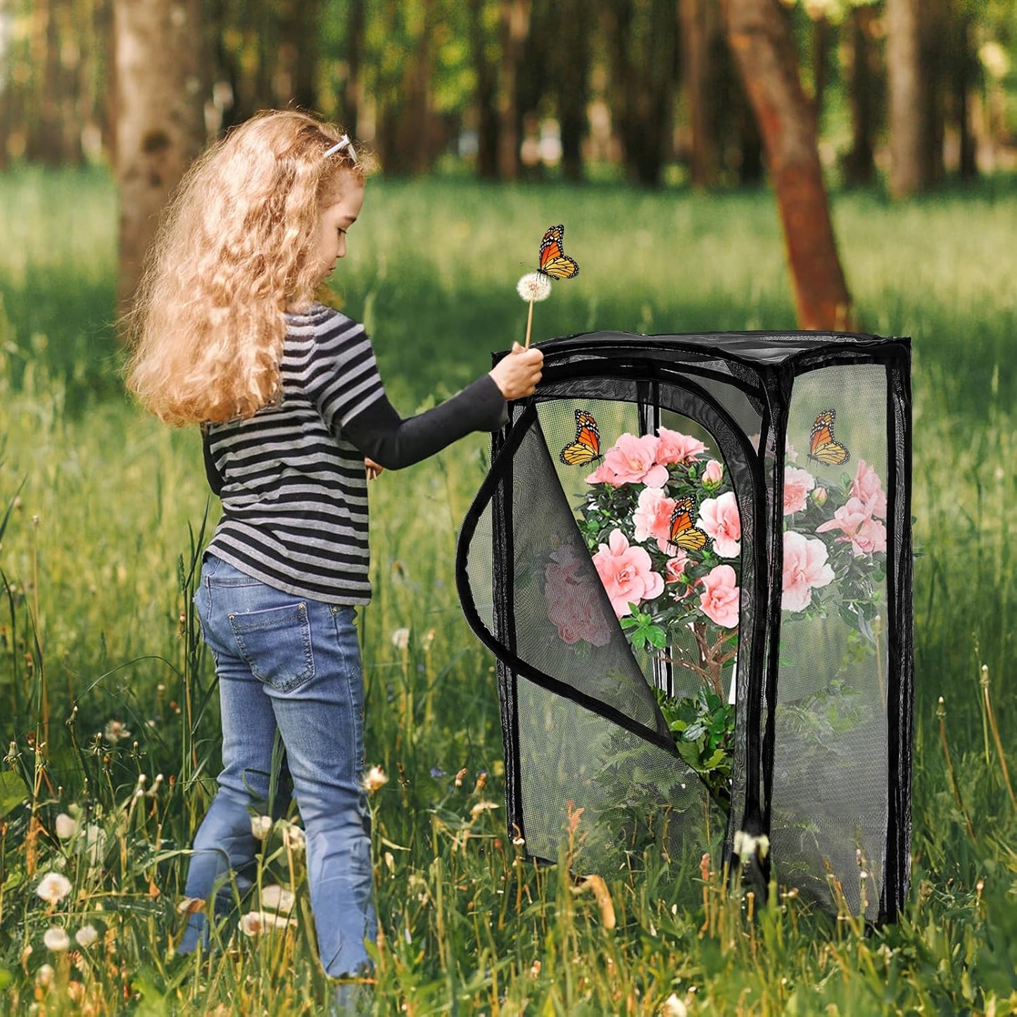 Kingrol 30-Inch Butterfly Habitat Cage, Large Pop-Up Mesh Terrarium with Zipper Opening, Portable & Collapsible Insect Enclosure for Caterpillars & Monarch Butterflies