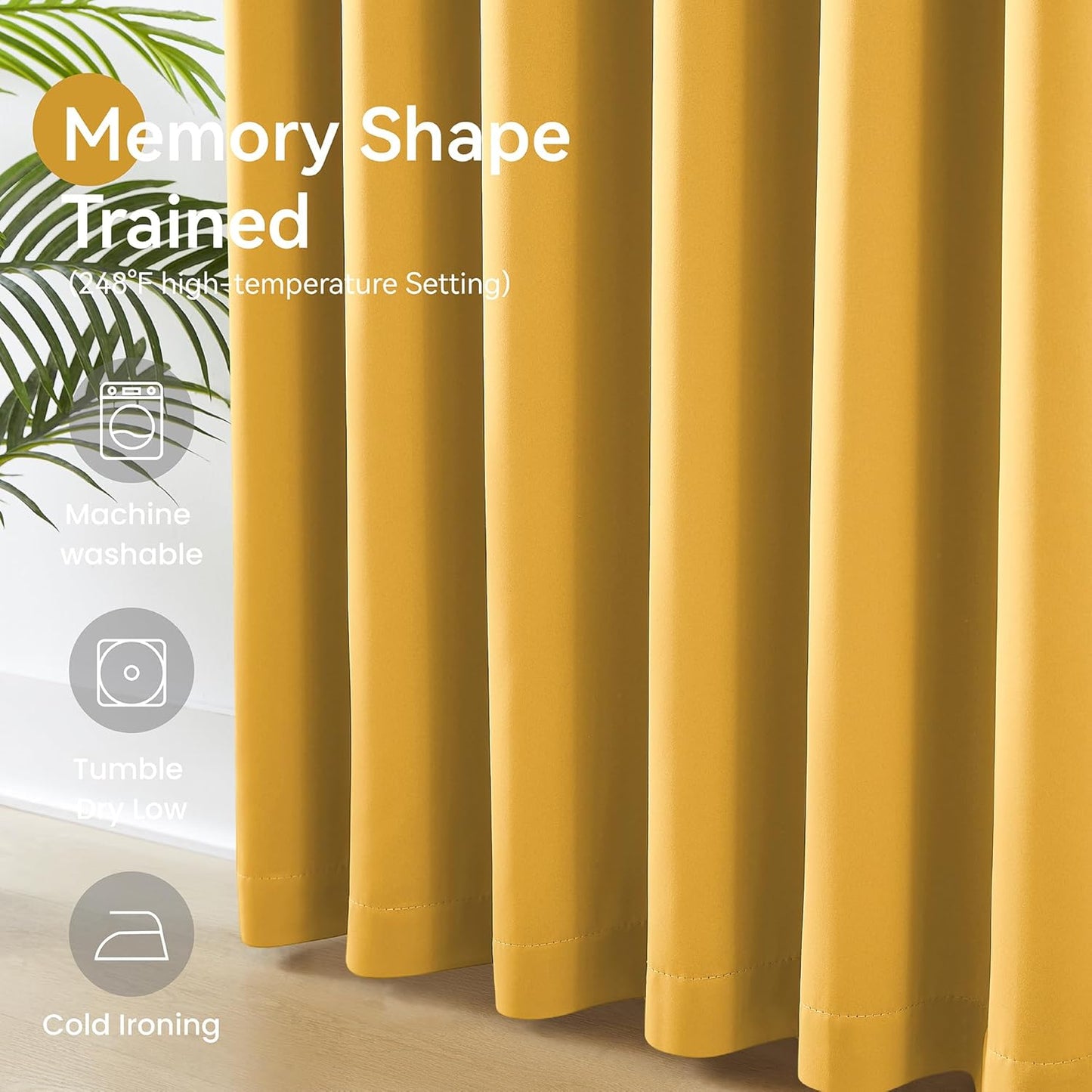 Yellow Window Curtain Panels 96 Inches Long 2 Panels Set-Pinch Pleated Room Darkening Solid Gold Curtains for Living Room Sun Room with Hooks, Soft & Vertical Modern Lush Decor,40x96 Inch