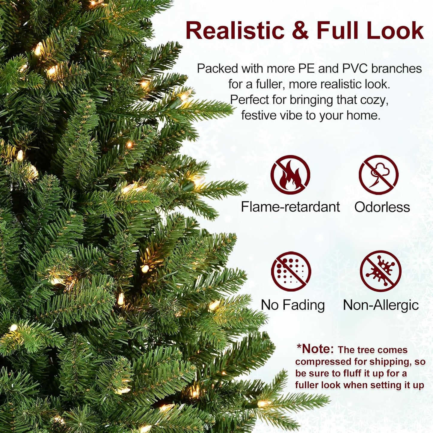 6.5 FT Pre-Lit Artificial Christmas Tree with 1706 PE&PVC Mixed Branch Tips, 450 Warm White Lights, Hinged Premium Spruce Fake Xmas Trees, Green, Foldable Base