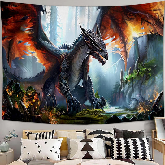 Dinosaur Tapestry Dragon Tapestries Fabric Wall Hanging Aesthetic Space Indoor Outdoor Wall Art Tablecloth Bedspread Decoration for Boy’s Bedroom Dormitory Living Room Home Decor 40"x60"