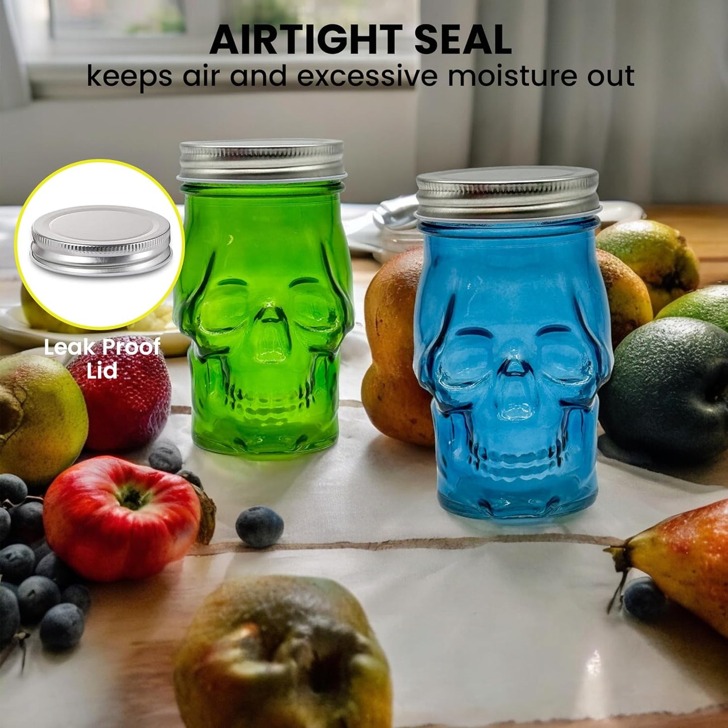 Generic 14 oz Colorful Skull Glass Mason Jar – Mix & Match 7 Vibrant Colors, Large & Durable! (Yellow)