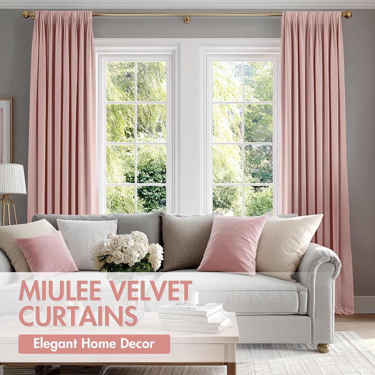 MIULEE Baby Pink Velvet Curtains Thermal Insulated Blackout Curtain Drapes for Bedroom Living Room Darkening 84 Inches Long Curtains Panels Rod Pocket Set of 2