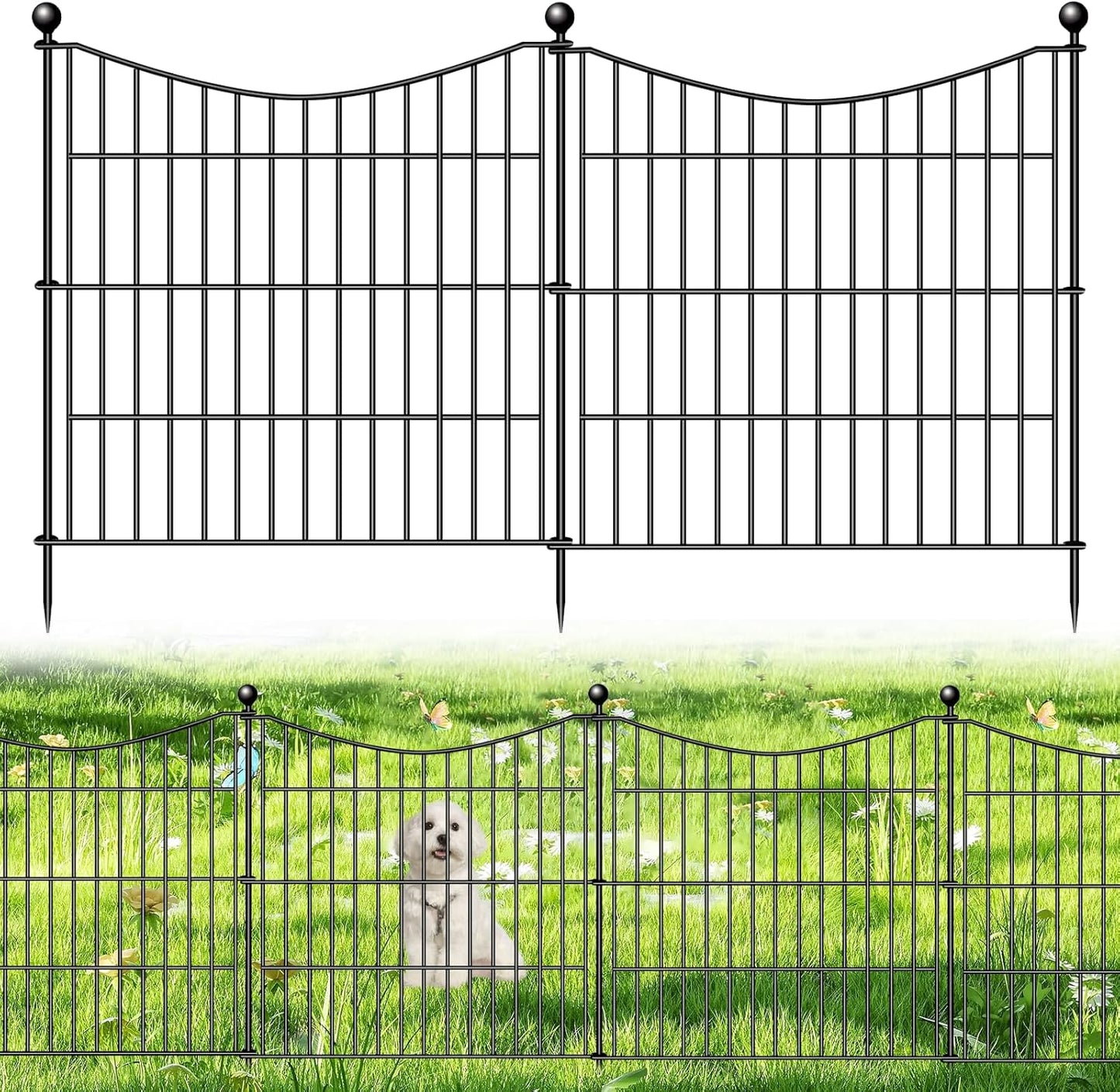 10 Panels No Dig Dog Fence Outdoor for Yard, 24 in(H) X 20 ft(L) Decorative Tall Garden Fence Animal Barrier, Rustproof Metal Wire Garden Edging and Borders, Temporary Fencing Stakes
