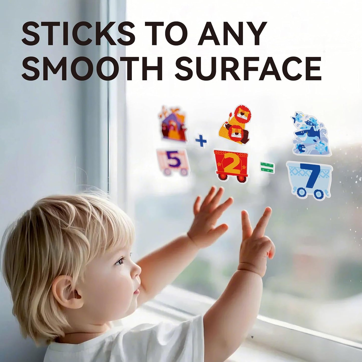 Dotimo 25 PCS Removable Reusable Animal Window Stickers for Toddlers 1-3 - Learn Numbers 1-10 & Math Symbols, Safe & Mess-Free Learning Decor for Home, School, Travel