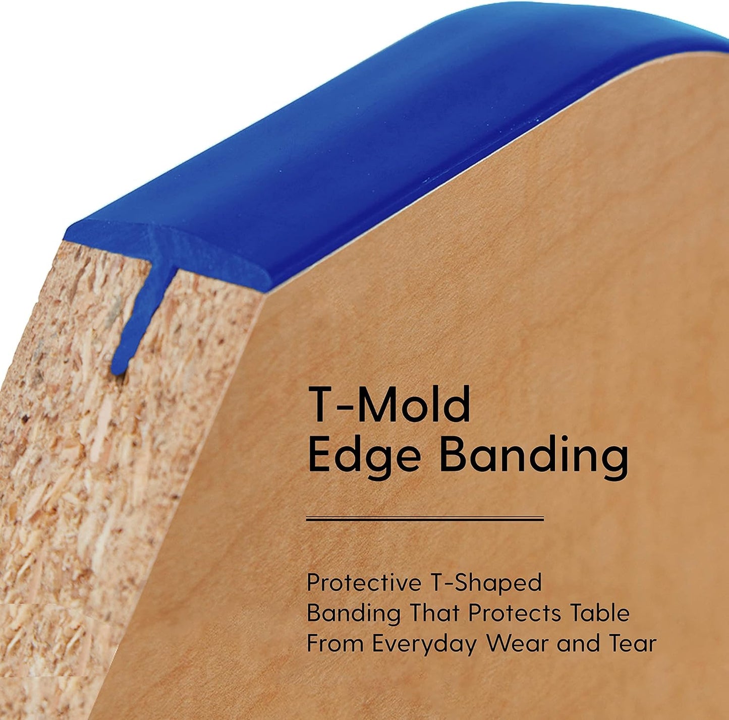 FDP Rectangle Activity School and Classroom Kids Table (30 x 72 inch), Chunky Toddler Leg, Adjustable Height 15-24 inches - Maple Top and Blue Edge