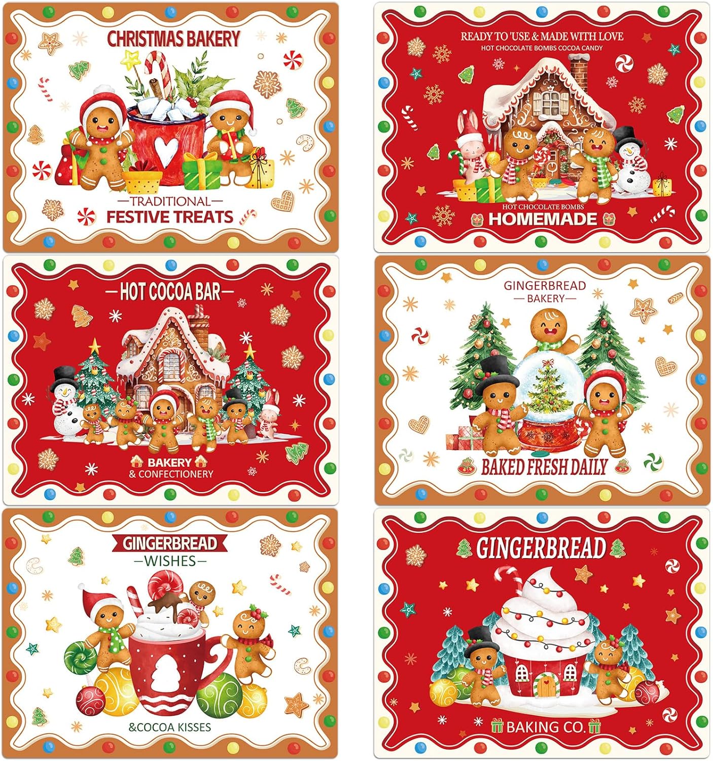 Christmas Placemats Set of 6 Christmas Retro Gingerbread Plastic Table Mats Xmas Bakery Gingerbread House Place Mats Winter Holiday Table Decoration for Indoor Outdoor Party Kitchen Dining