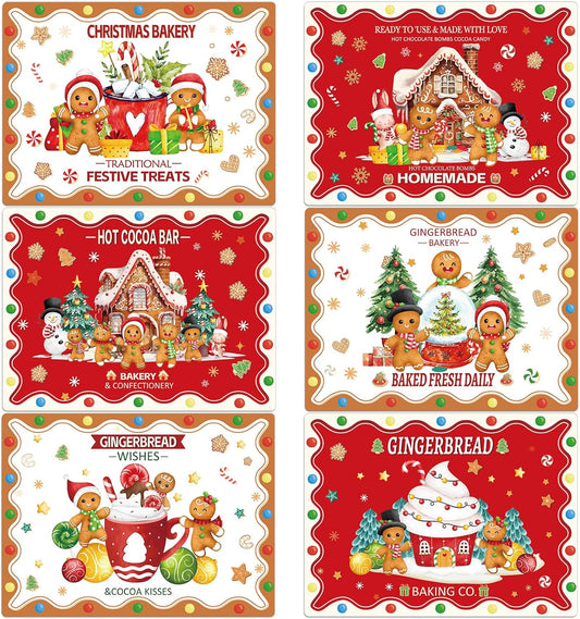 Christmas Placemats Set of 6 Christmas Retro Gingerbread Plastic Table Mats Xmas Bakery Gingerbread House Place Mats Winter Holiday Table Decoration for Indoor Outdoor Party Kitchen Dining