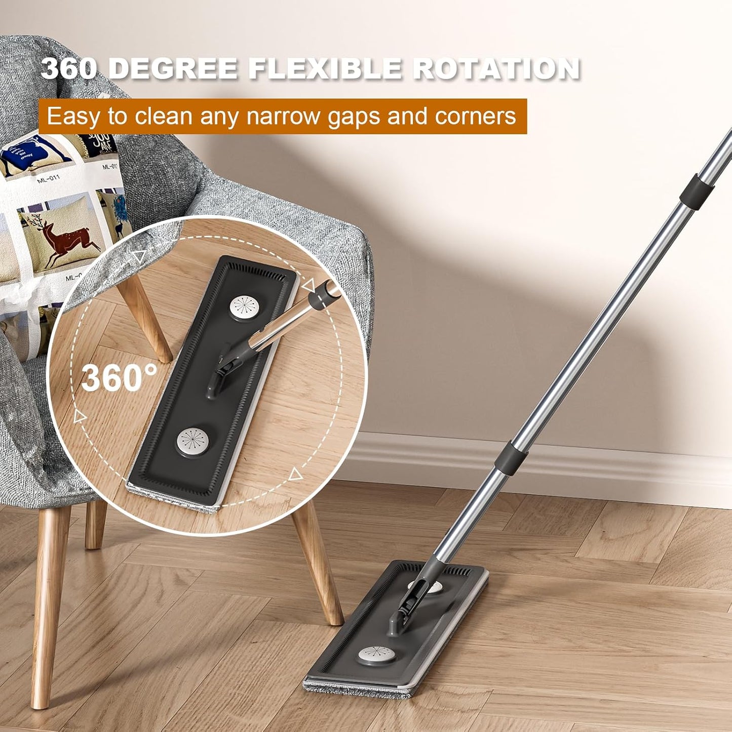 Mop and Bucket with Wringer Set,Hands Free Flat Floor Mop and Bucket,2 Washable Microfiber Pads Included,Wet and Dry Use, Home Floor Cleaning System for All Floor Types and Windows