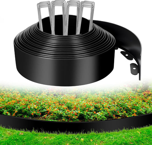 4 Inch x 100 FT (Multiple Sizes Available) Landscape Edging, Garden Edging Borders with 100pcs Upgrade Stakes, Flexible No Dig Plastic Garden Border for Lawn, Landscaping, Flower Beds, tree and Yard