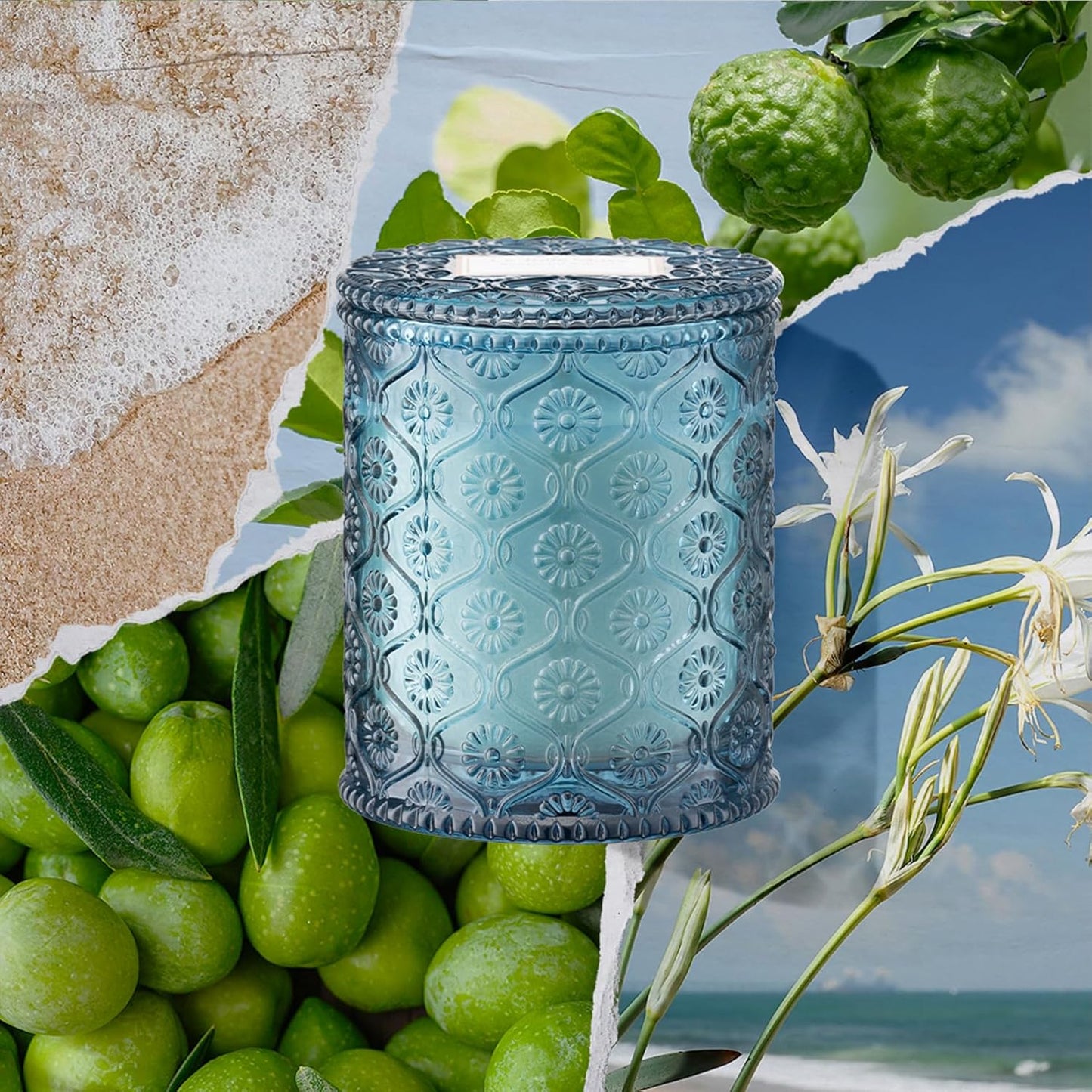 LA JOLIE MUSE Santorini Salt Air Candle - Bergamot, Sea Daffodil, Sandalwood | 6 oz Natural Soy Wax | 40 Hours Clean Burn | Ocean Scented Candle | Gift-Ready for Hosts & Gatherings